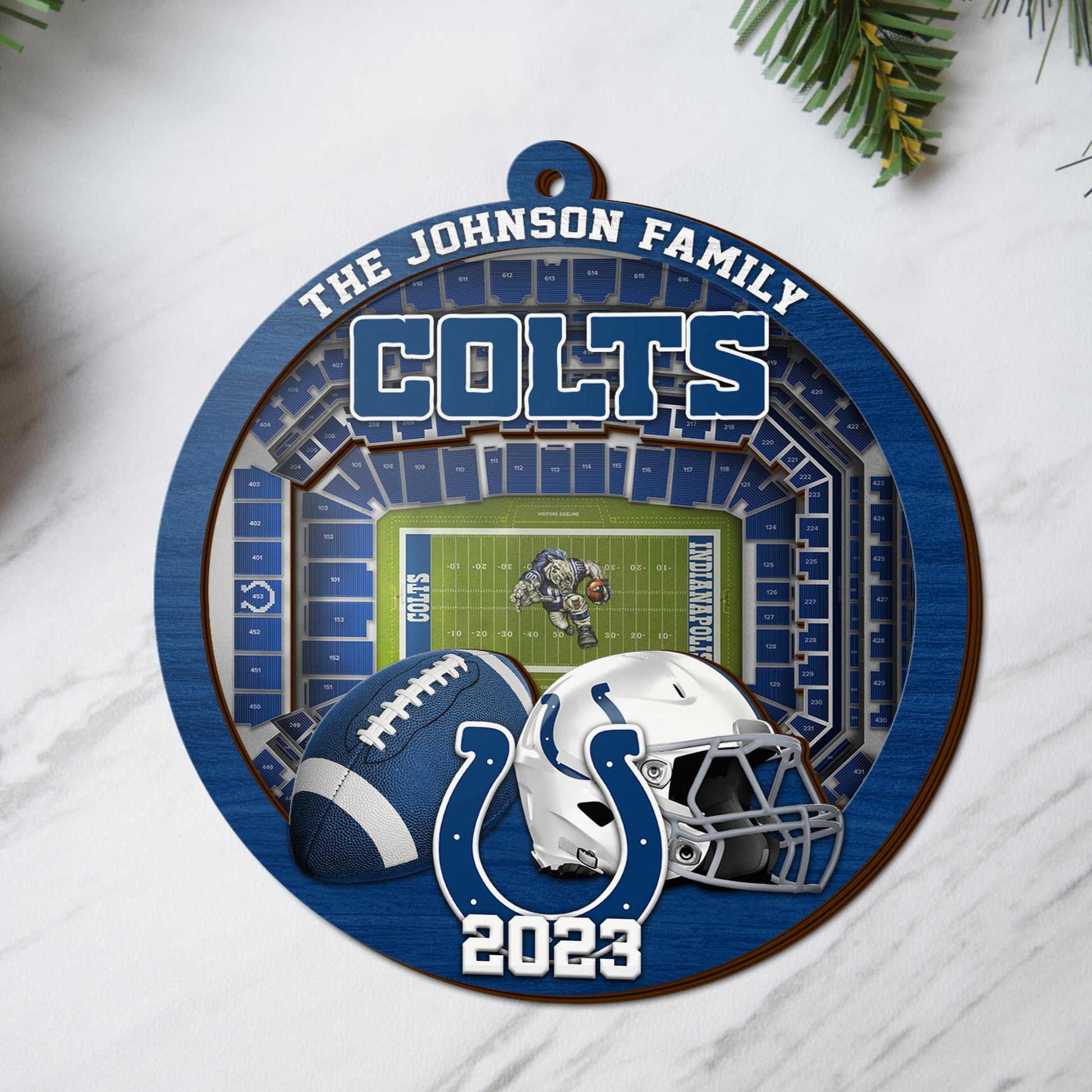 Indianapolis Colts 3 Layered Piece Wooden Ornament Your Family Name And Year, Sport Ornament, Fan Gifts, Hanging Decoration EHIVM-52183