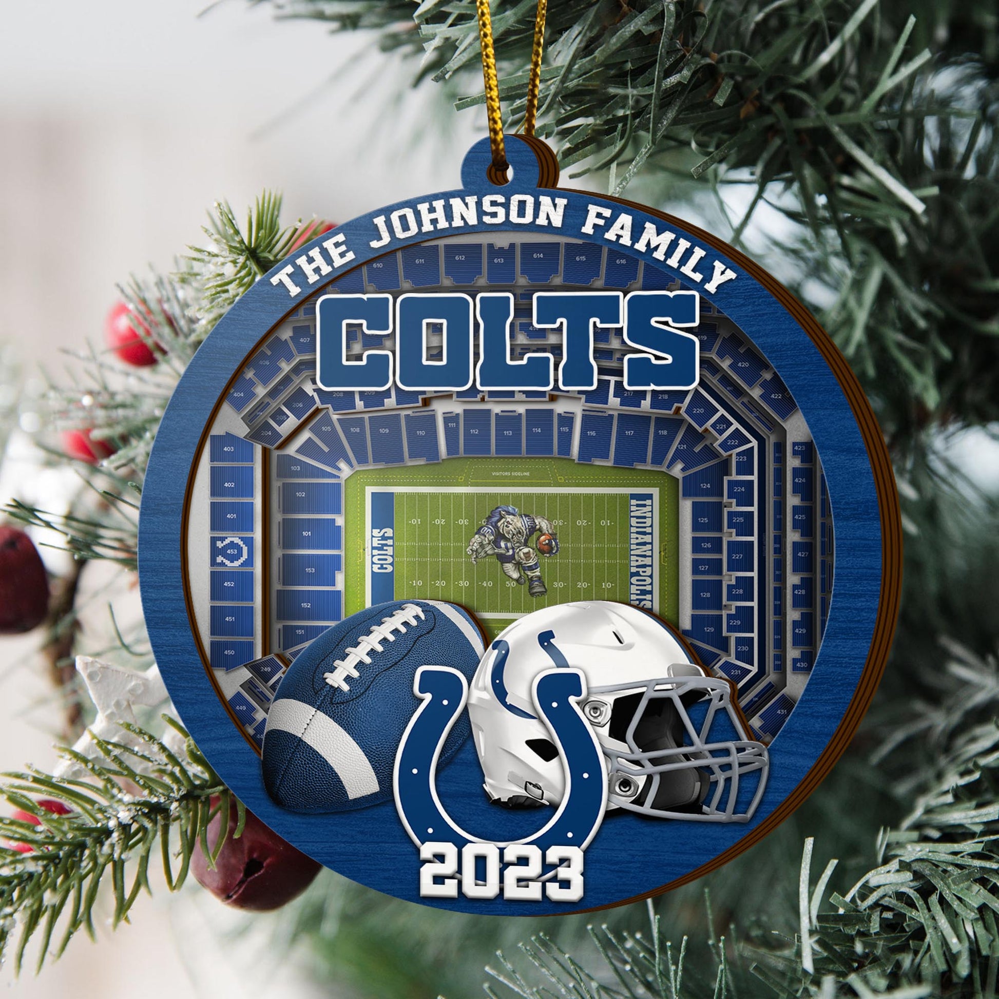 Indianapolis Colts 3 Layered Piece Wooden Ornament Your Family Name And Year, Sport Ornament, Fan Gifts, Hanging Decoration EHIVM-52183