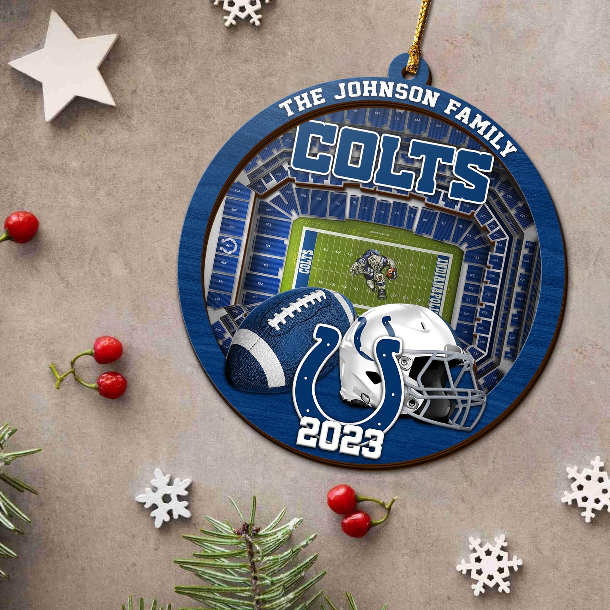 Indianapolis Colts 3 Layered Piece Wooden Ornament Your Family Name And Year, Sport Ornament, Fan Gifts, Hanging Decoration EHIVM-52183