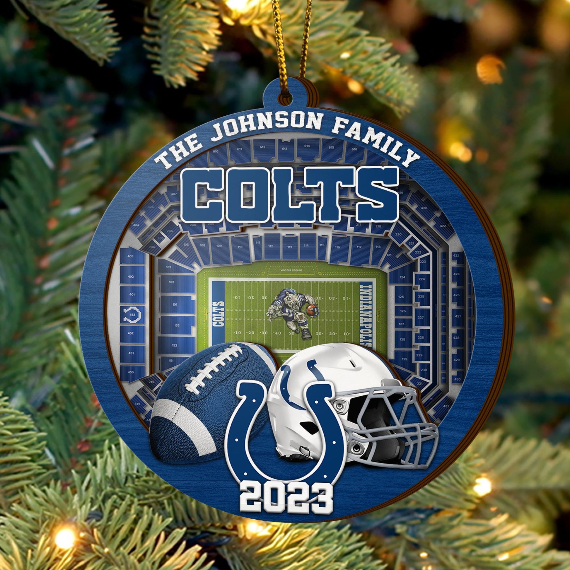Indianapolis Colts 3 Layered Piece Wooden Ornament Your Family Name And Year, Sport Ornament, Fan Gifts, Hanging Decoration EHIVM-52183
