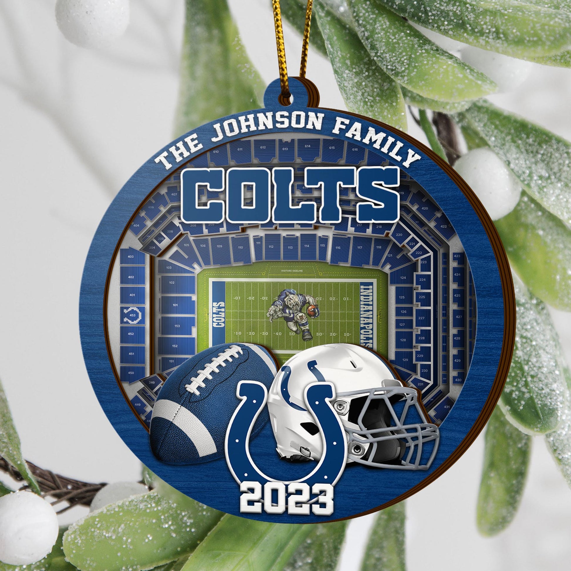 Indianapolis Colts 3 Layered Piece Wooden Ornament Your Family Name And Year, Sport Ornament, Fan Gifts, Hanging Decoration EHIVM-52183