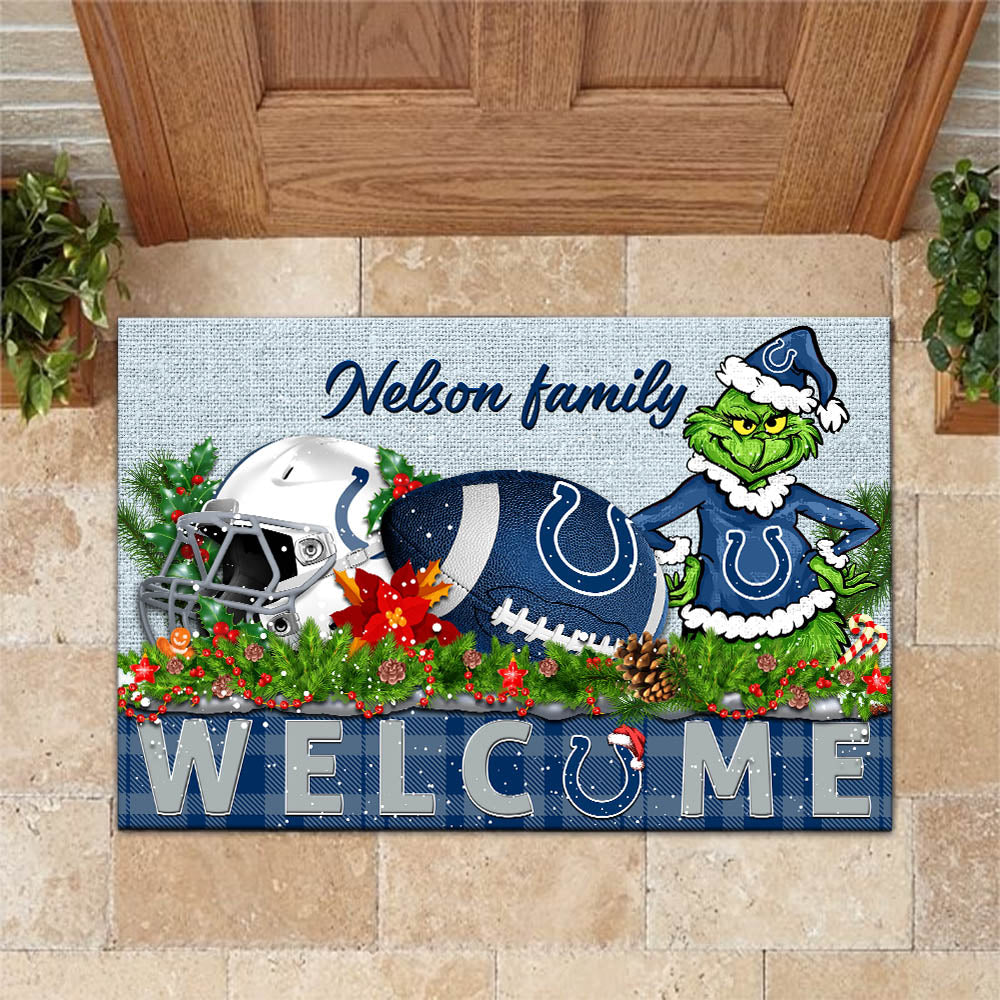 Indianapolis Colts Football Team Doormat Personalized Your Family Name, Sport And Grinch Doormat, Football Lovers Gifts, Home Decorations ETHY-53152