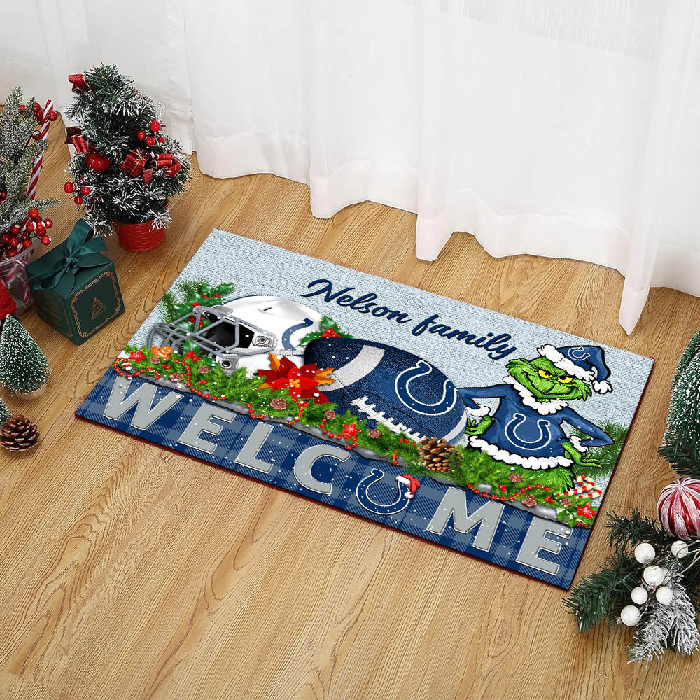 Indianapolis Colts Football Team Doormat Personalized Your Family Name, Sport And Grinch Doormat, Football Lovers Gifts, Home Decorations ETHY-53152