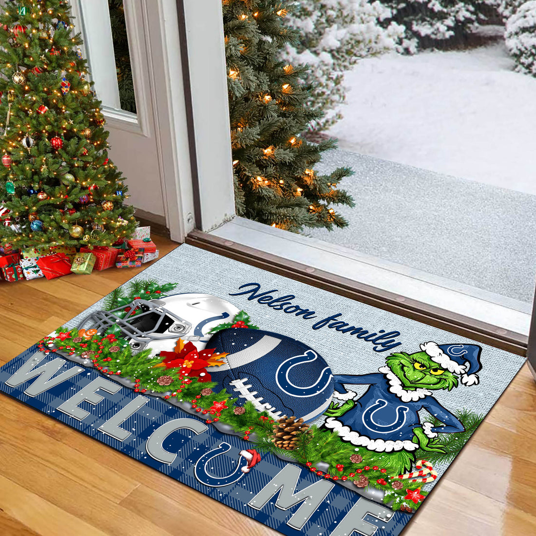 Indianapolis Colts Football Team Doormat Personalized Your Family Name, Sport And Grinch Doormat, Football Lovers Gifts, Home Decorations ETHY-53152