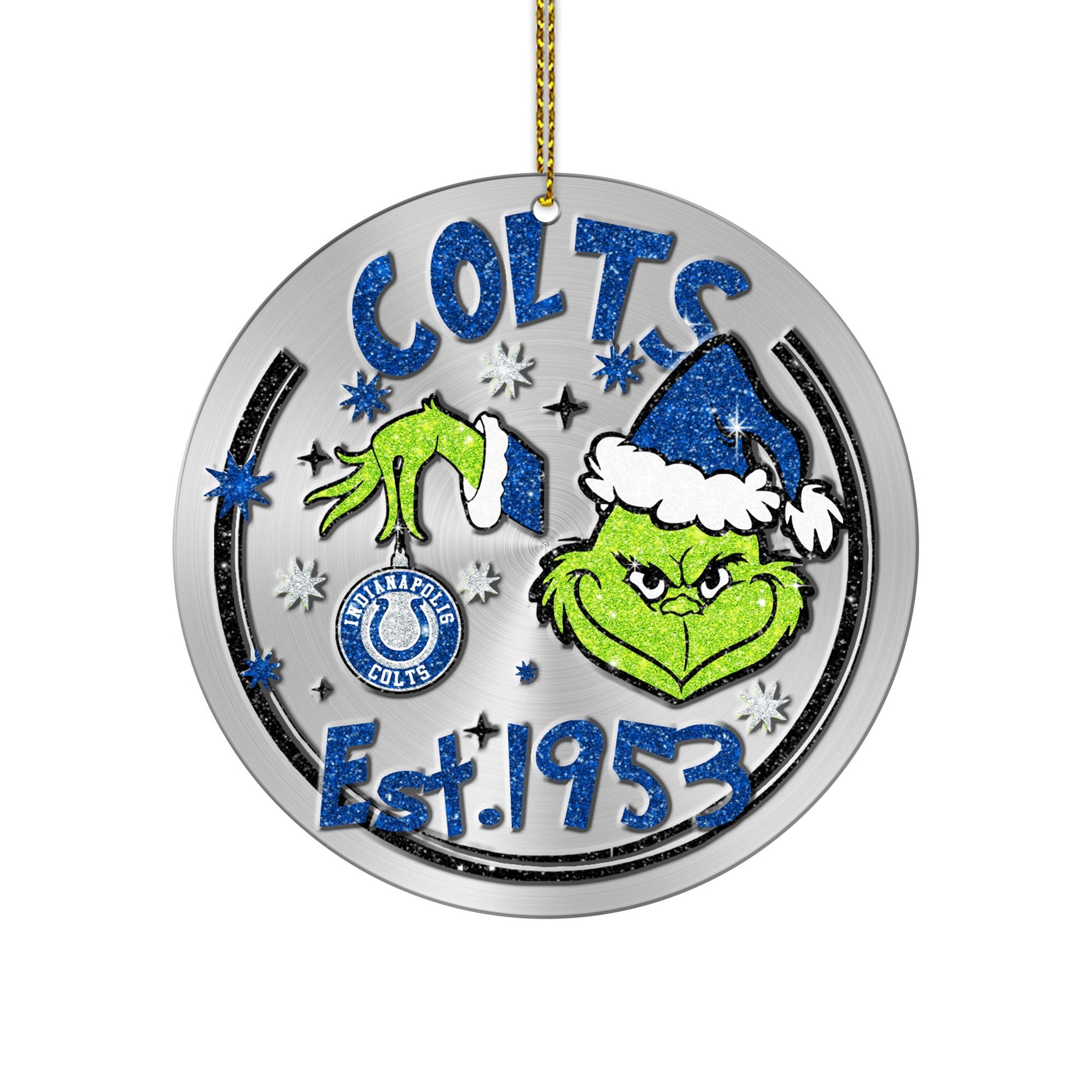 Indianapolis Colts Grinch Circle Aluminium Ornament 2 Side Trending New Arrivals H52900 ETUG311023