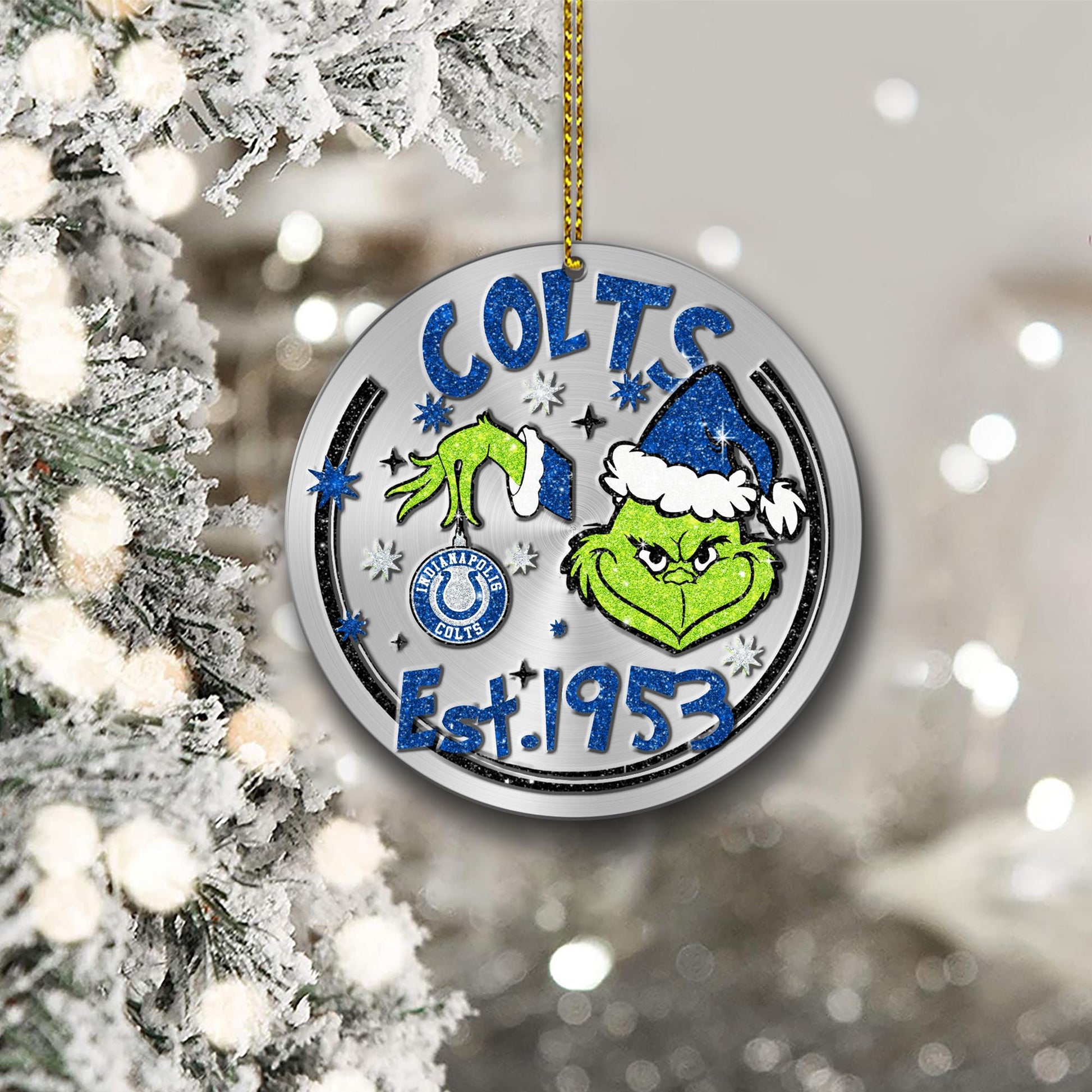 Indianapolis Colts Grinch Circle Aluminium Ornament 2 Side Trending New Arrivals H52900 ETUG311023