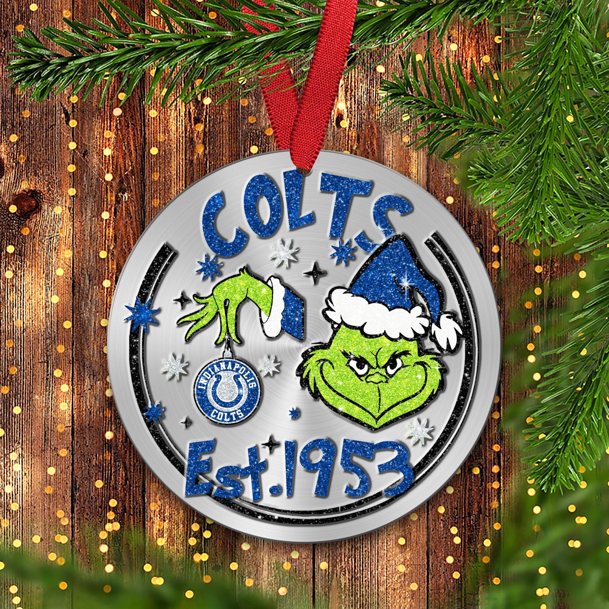 Indianapolis Colts Grinch Circle Aluminium Ornament 2 Side Trending New Arrivals H52900 ETUG311023