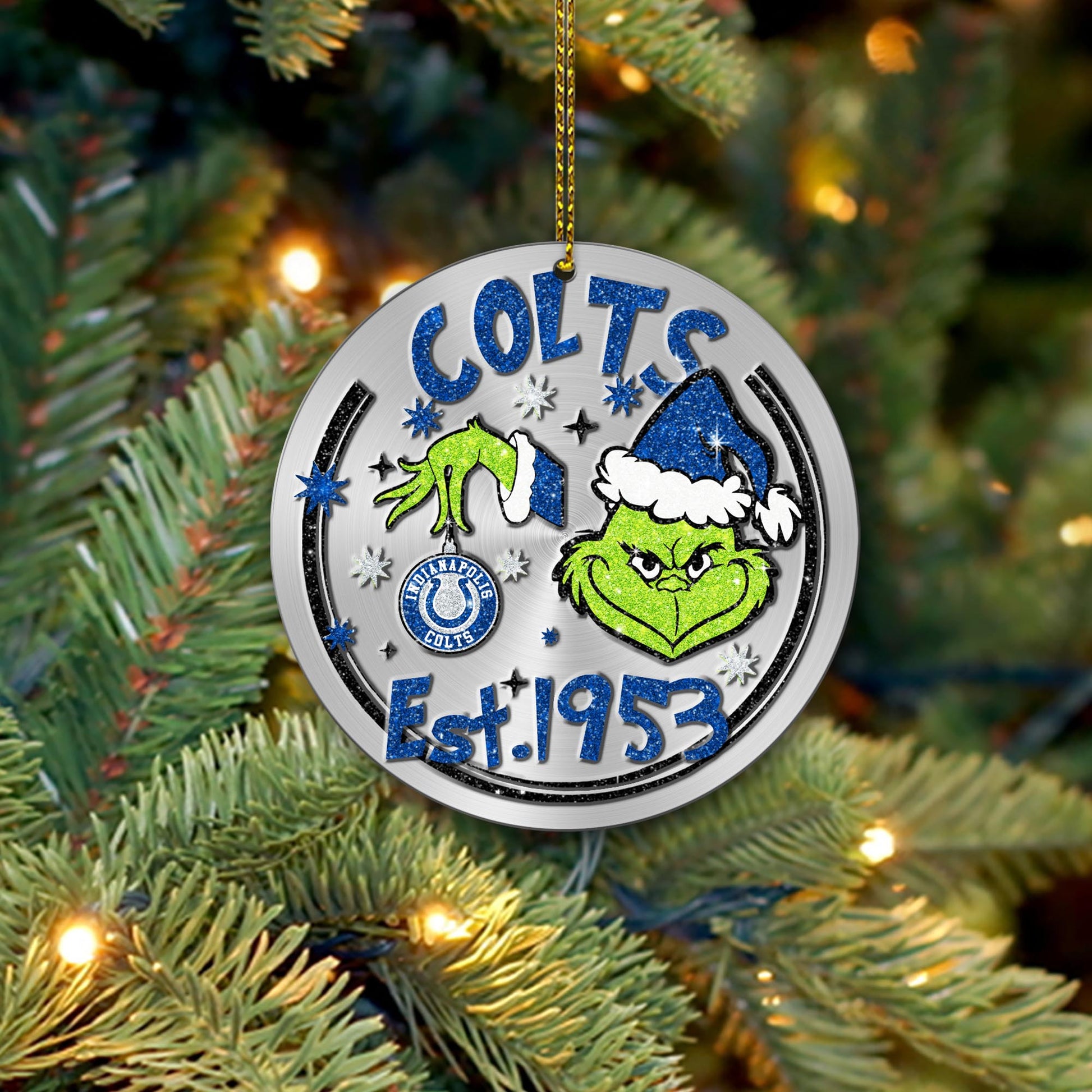 Indianapolis Colts Grinch Circle Aluminium Ornament 2 Side Trending New Arrivals H52900 ETUG311023