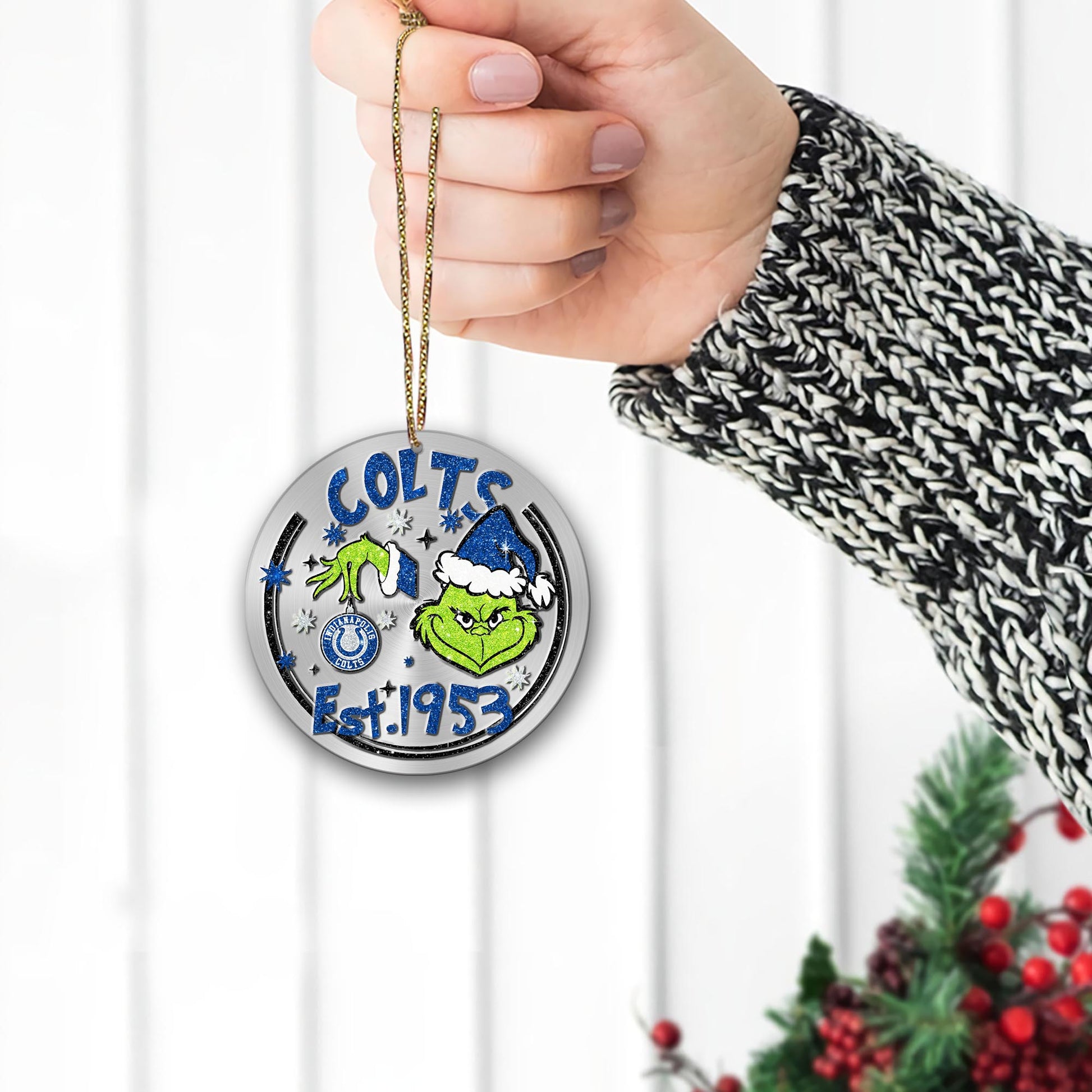 Indianapolis Colts Grinch Circle Aluminium Ornament 2 Side Trending New Arrivals H52900 ETUG311023