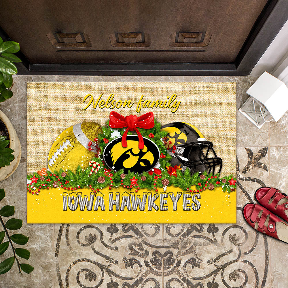 Iowa Hawkeyes Doormat Personalized Your Name, Sport Team Doormat, Christmas Gifts For Football Fan, Home Decor ETHY-52726