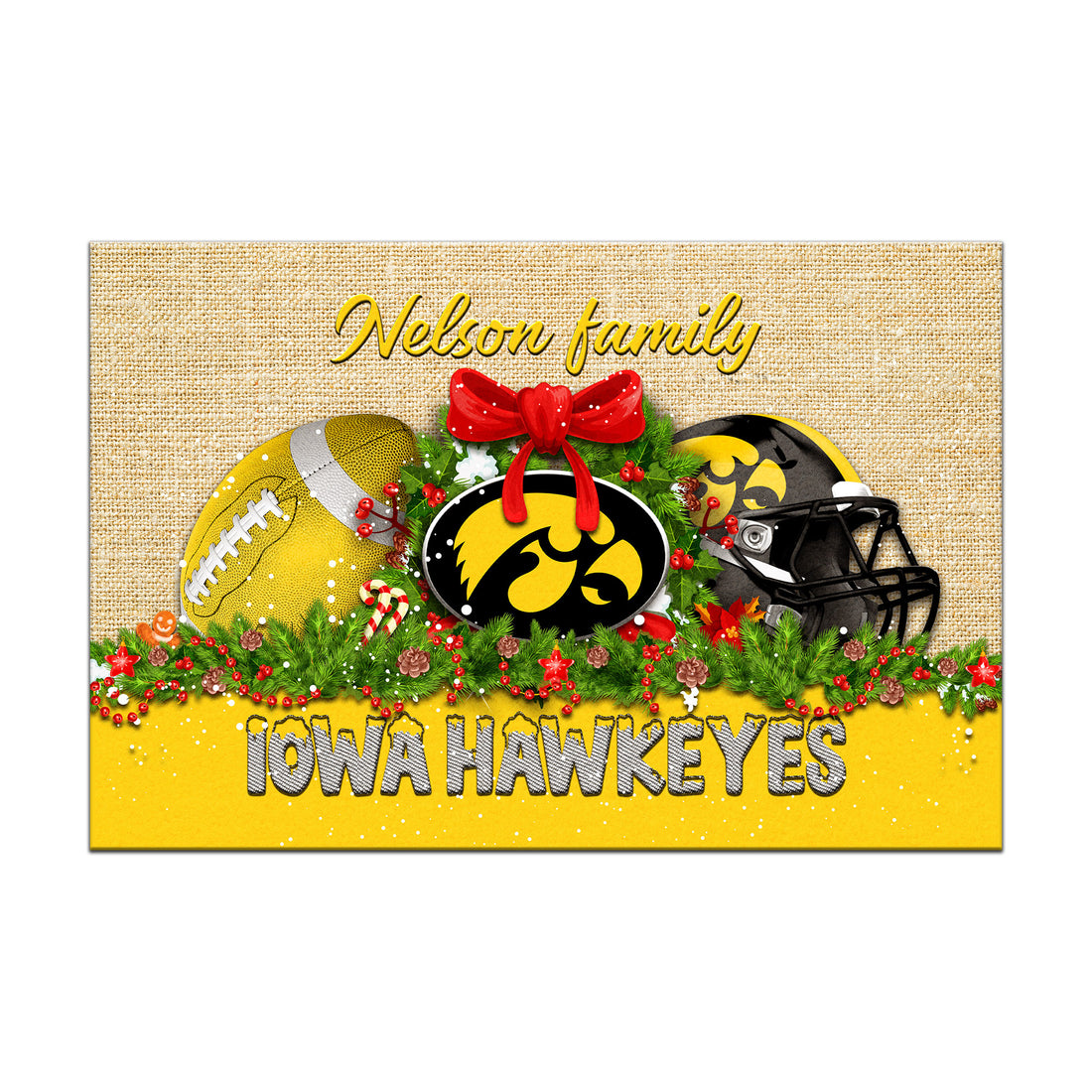 Iowa Hawkeyes Doormat Personalized Your Name, Sport Team Doormat, Christmas Gifts For Football Fan, Home Decor ETHY-52726