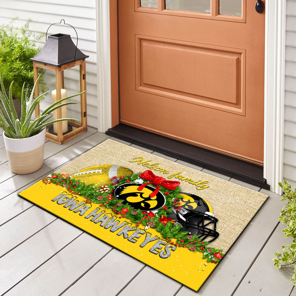 Iowa Hawkeyes Doormat Personalized Your Name, Sport Team Doormat, Christmas Gifts For Football Fan, Home Decor ETHY-52726