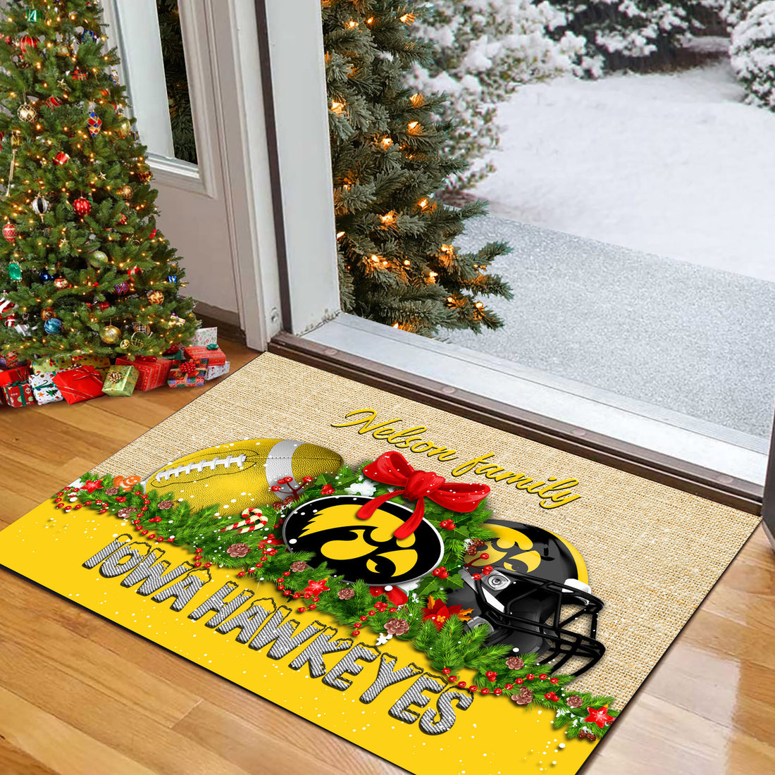 Iowa Hawkeyes Doormat Personalized Your Name, Sport Team Doormat, Christmas Gifts For Football Fan, Home Decor ETHY-52726