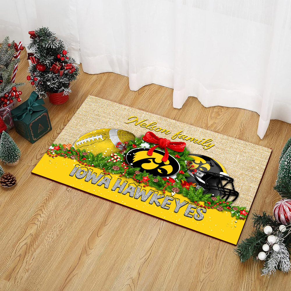 Iowa Hawkeyes Doormat Personalized Your Name, Sport Team Doormat, Christmas Gifts For Football Fan, Home Decor ETHY-52726