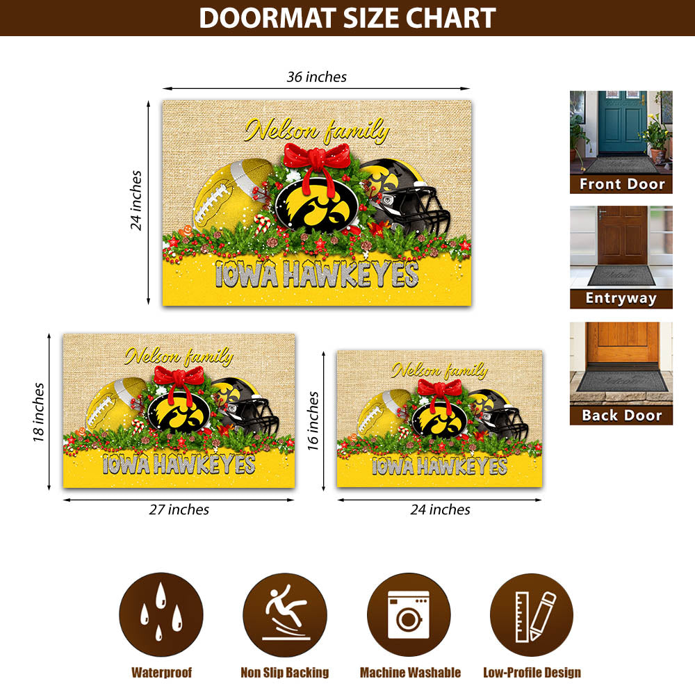 Iowa Hawkeyes Doormat Personalized Your Name, Sport Team Doormat, Christmas Gifts For Football Fan, Home Decor ETHY-52726