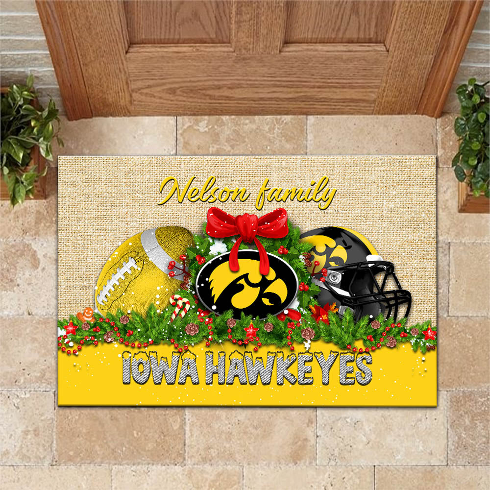 Iowa Hawkeyes Doormat Personalized Your Name, Sport Team Doormat, Christmas Gifts For Football Fan, Home Decor ETHY-52726