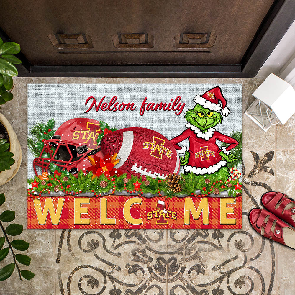 Iowa State Cyclones Football Team Doormat Personalized Your Family Name, Sport And Grinch Doormat, Football Lovers Gifts, Home Decorations ETHY-53152