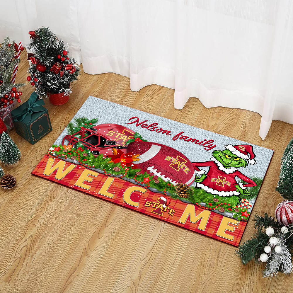 Iowa State Cyclones Football Team Doormat Personalized Your Family Name, Sport And Grinch Doormat, Football Lovers Gifts, Home Decorations ETHY-53152