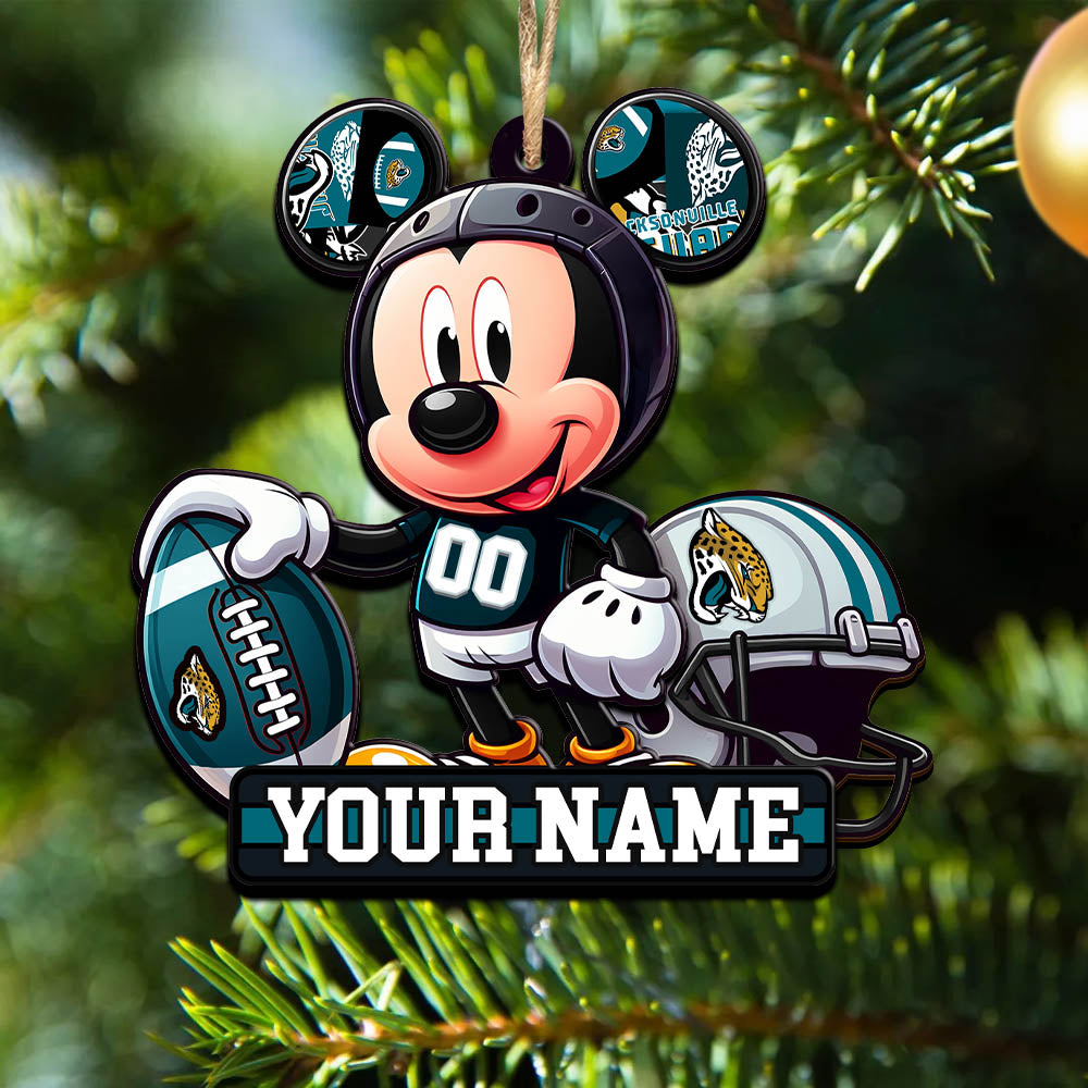 Jacksonville Jaguars 2 Layered Wooden Ornament Personalized Your Name, Football Team And MK Mouse Ornament, Football Lover Gifts ETHY-52624
