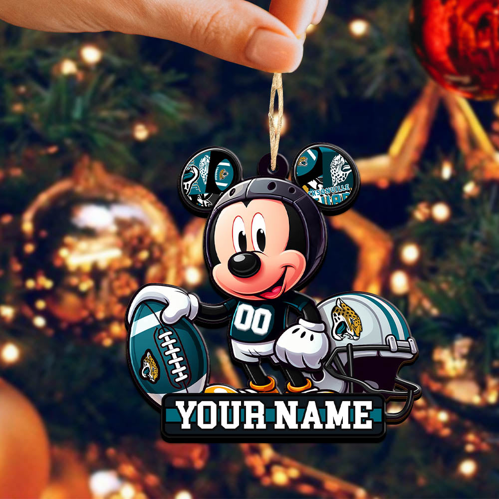 Jacksonville Jaguars 2 Layered Wooden Ornament Personalized Your Name, Football Team And MK Mouse Ornament, Football Lover Gifts ETHY-52624