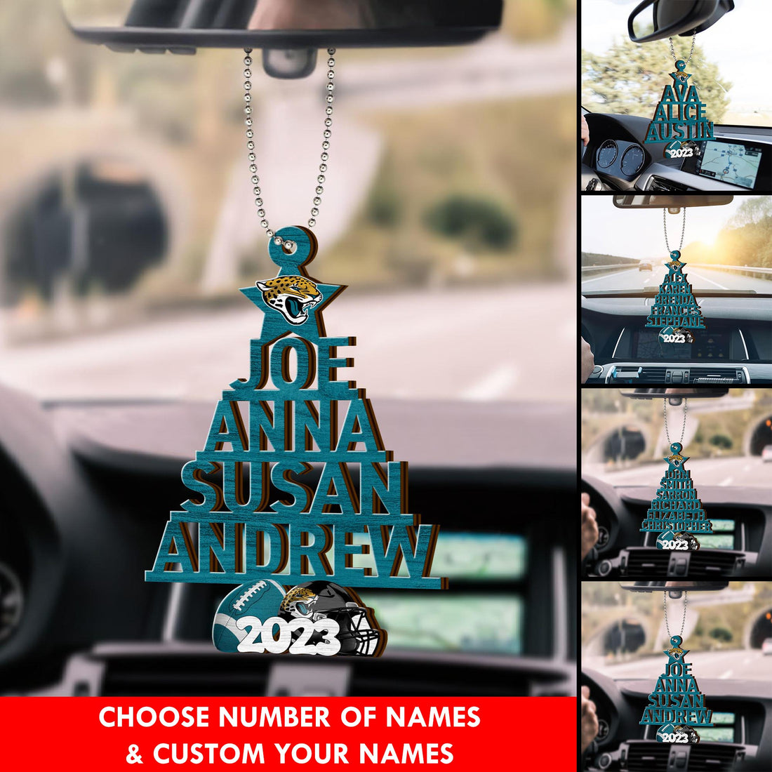 Jacksonville Jaguars Car Ornament Custom Names And Choose Number Of Names, Sport Team And Christmas Tree Ornament ETRG-52189