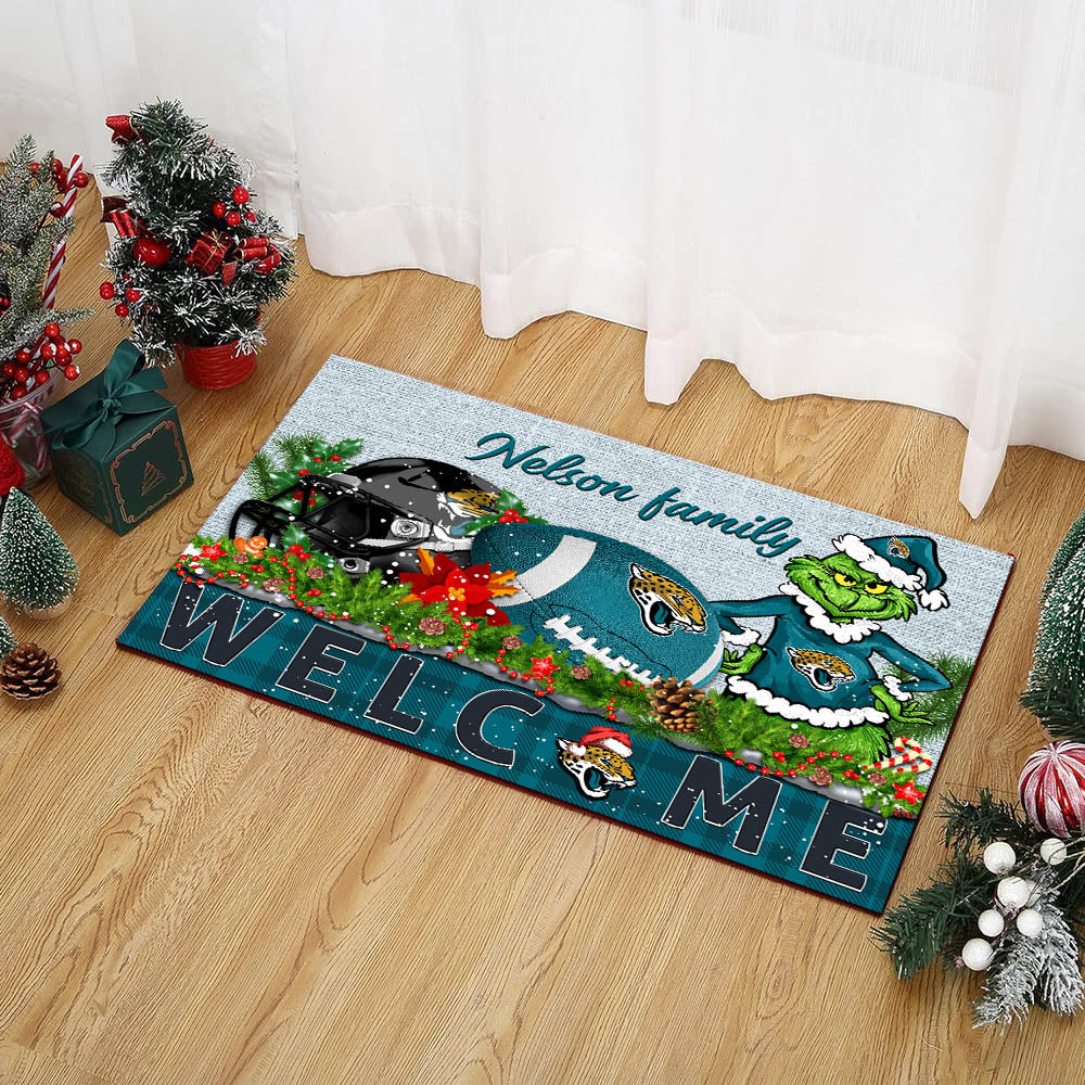 Jacksonville Jaguars Football Team Doormat Personalized Your Family Name, Sport And Grinch Doormat, Football Lovers Gifts, Home Decorations ETHY-53152