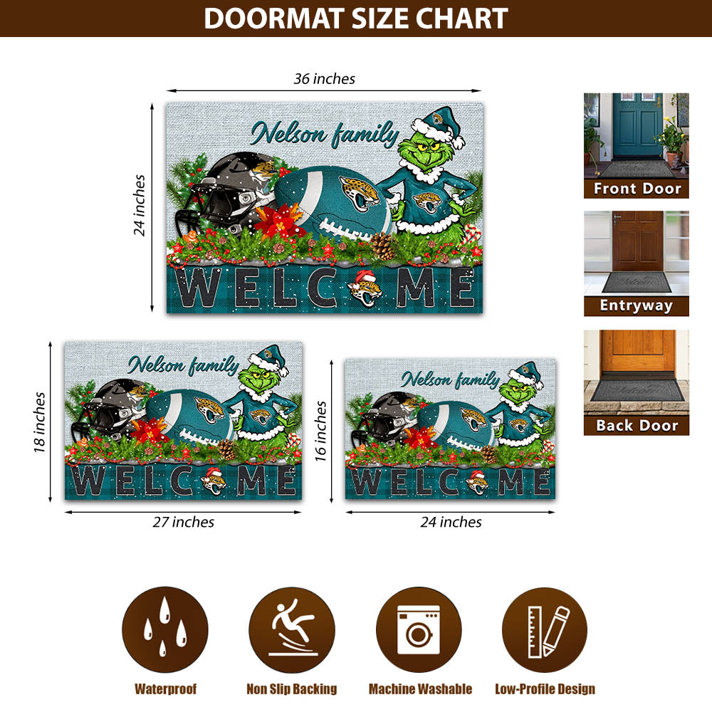 Jacksonville Jaguars Football Team Doormat Personalized Your Family Name, Sport And Grinch Doormat, Football Lovers Gifts, Home Decorations ETHY-53152