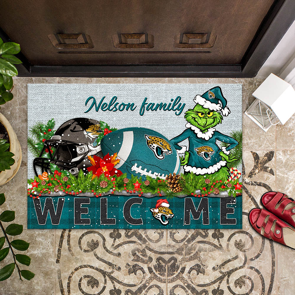 Jacksonville Jaguars Football Team Doormat Personalized Your Family Name, Sport And Grinch Doormat, Football Lovers Gifts, Home Decorations ETHY-53152