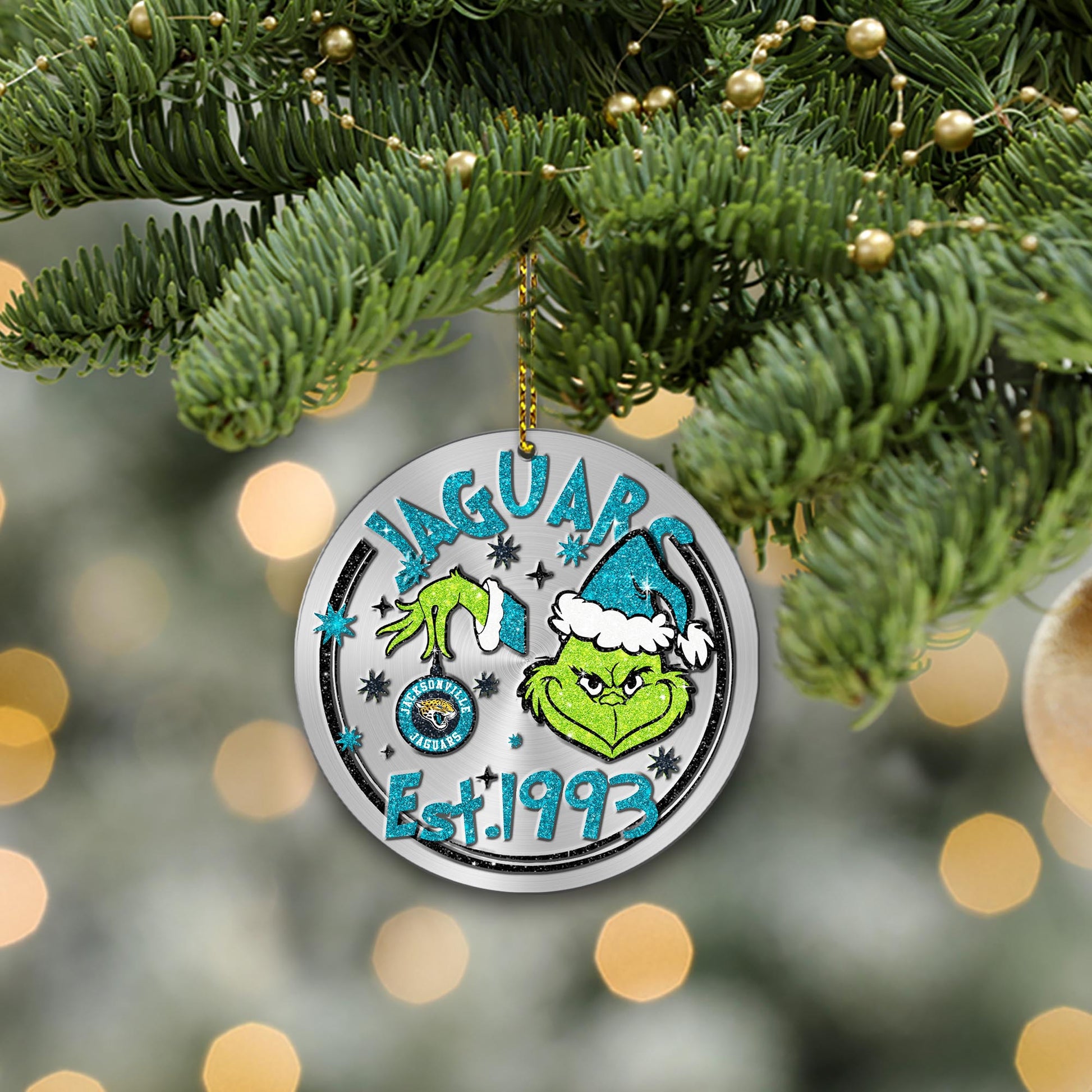 Jacksonville Jaguars Grinch Circle Aluminium Ornament 2 Side Trending New Arrivals H52900 ETUG311023