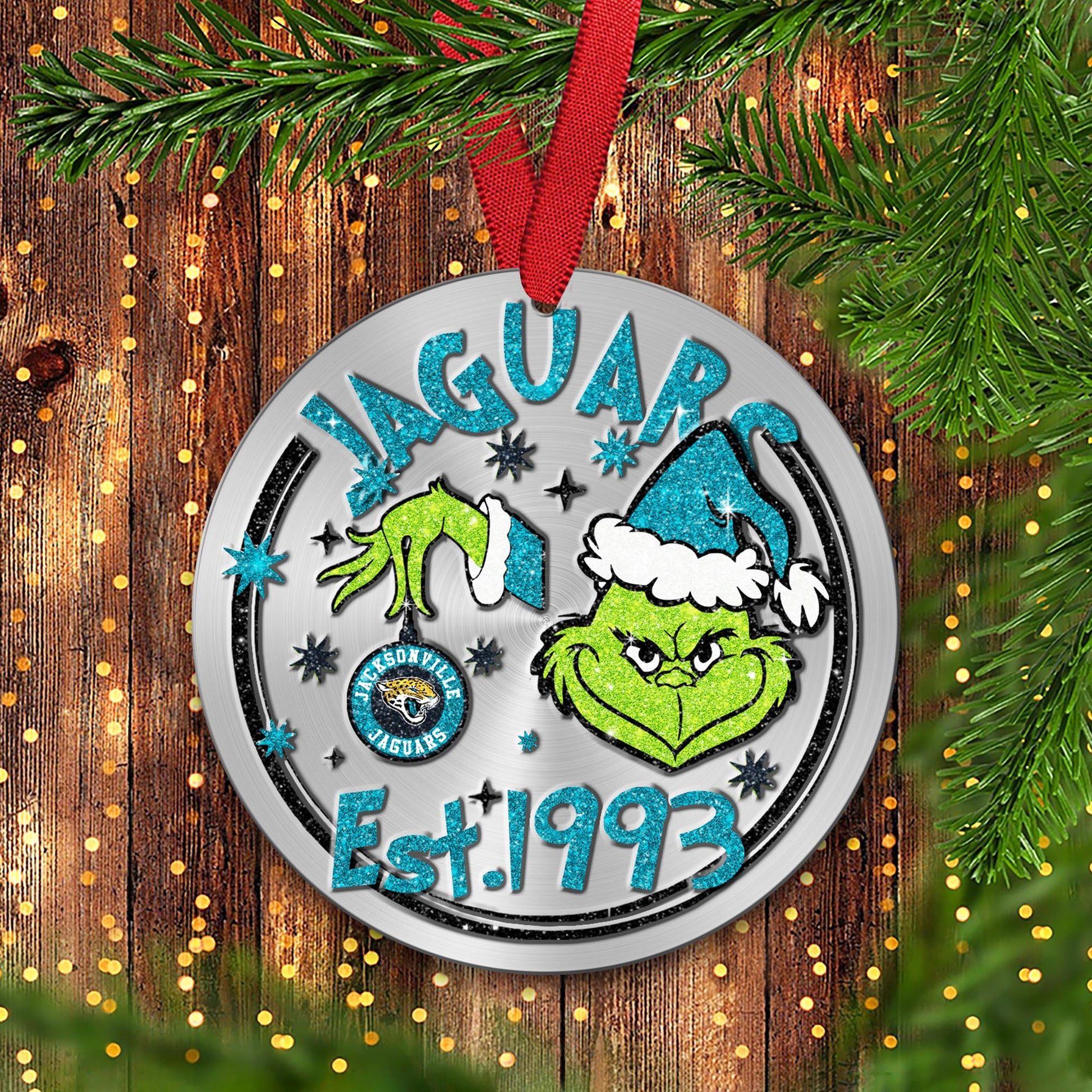 Jacksonville Jaguars Grinch Circle Aluminium Ornament 2 Side Trending New Arrivals H52900 ETUG311023