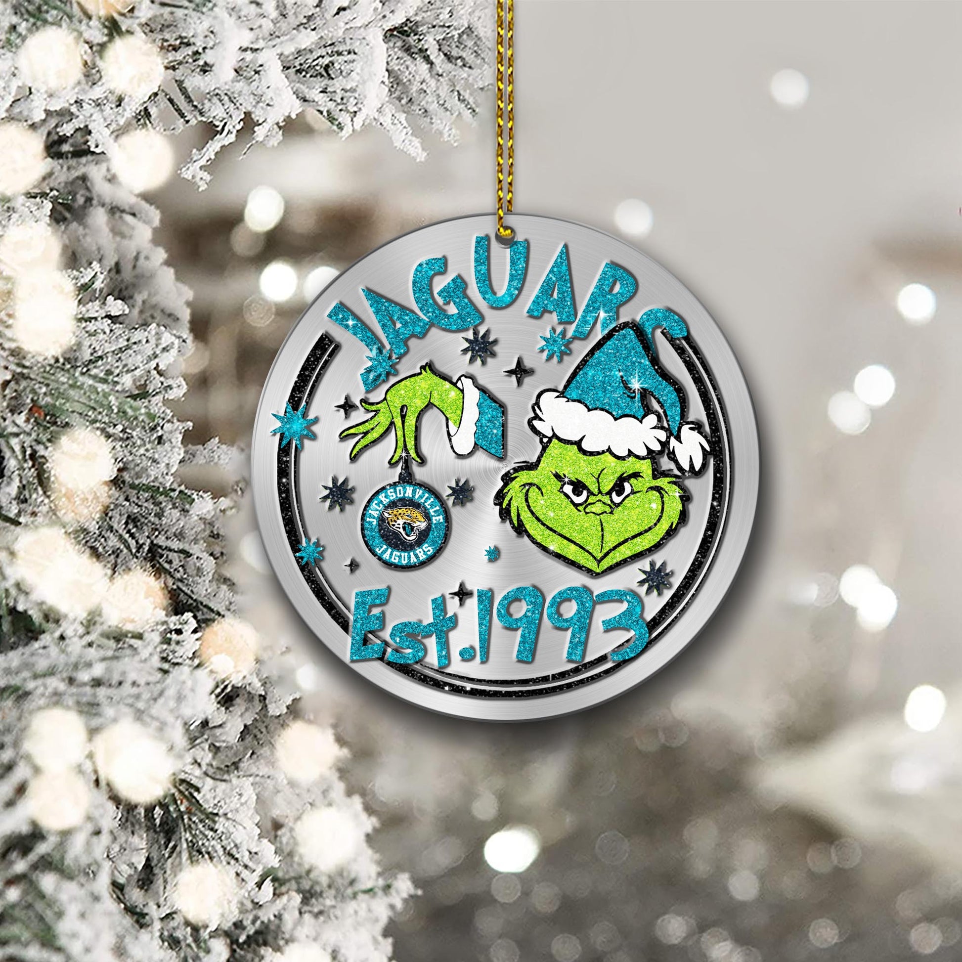 Jacksonville Jaguars Grinch Circle Aluminium Ornament 2 Side Trending New Arrivals H52900 ETUG311023