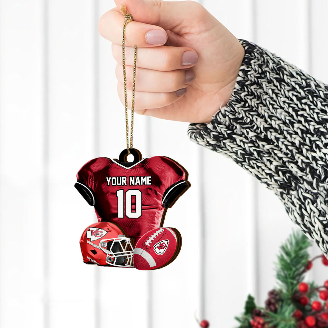 Kansas City Chiefs 2 Layered Piece Wooden Ornament Custom Name And Number, Sport Team Ornament, Sport Gifts ETRG-52175