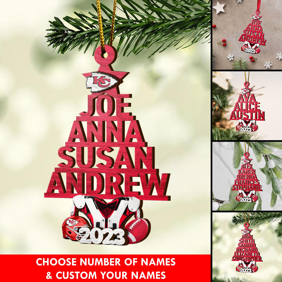Kansas City Chiefs 2 Layered Piece Wooden Ornament Custom Names And Choose Number Of Names, Sport Team And Christmas Tree Ornament ETRG-52211