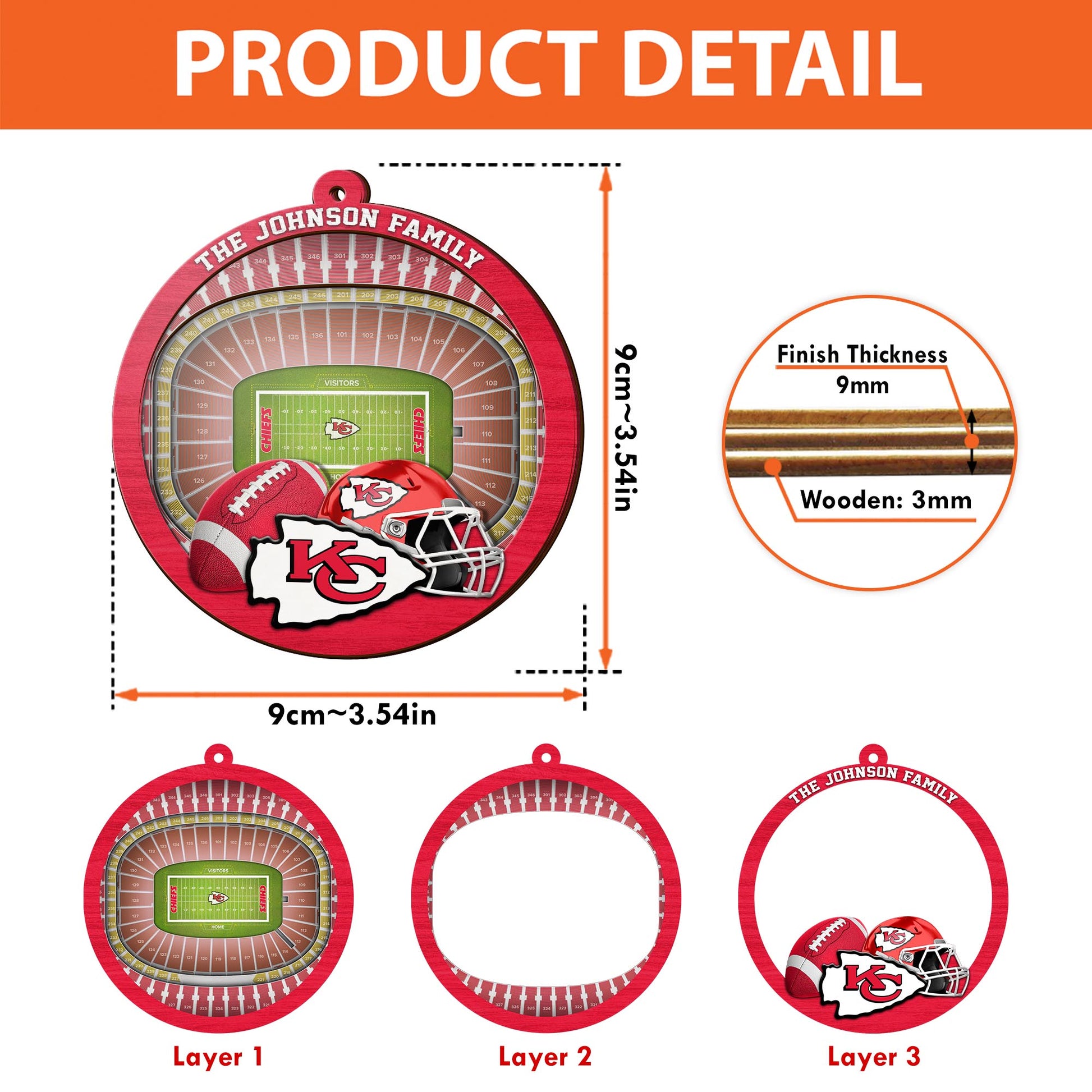 Kansas City Chiefs  3 Layered Piece Wooden Ornament Custom Your Family Name, Sport Stadium Ornament, Sport Gifts ETRG-52162