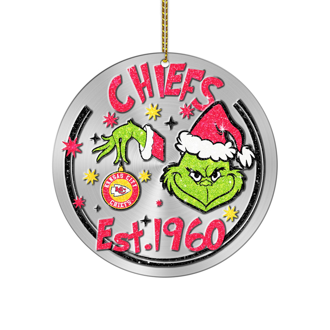 Kansas City Chiefs Grinch Circle Aluminium Ornament 2 Side Trending New Arrivals H52900 ETUG311023