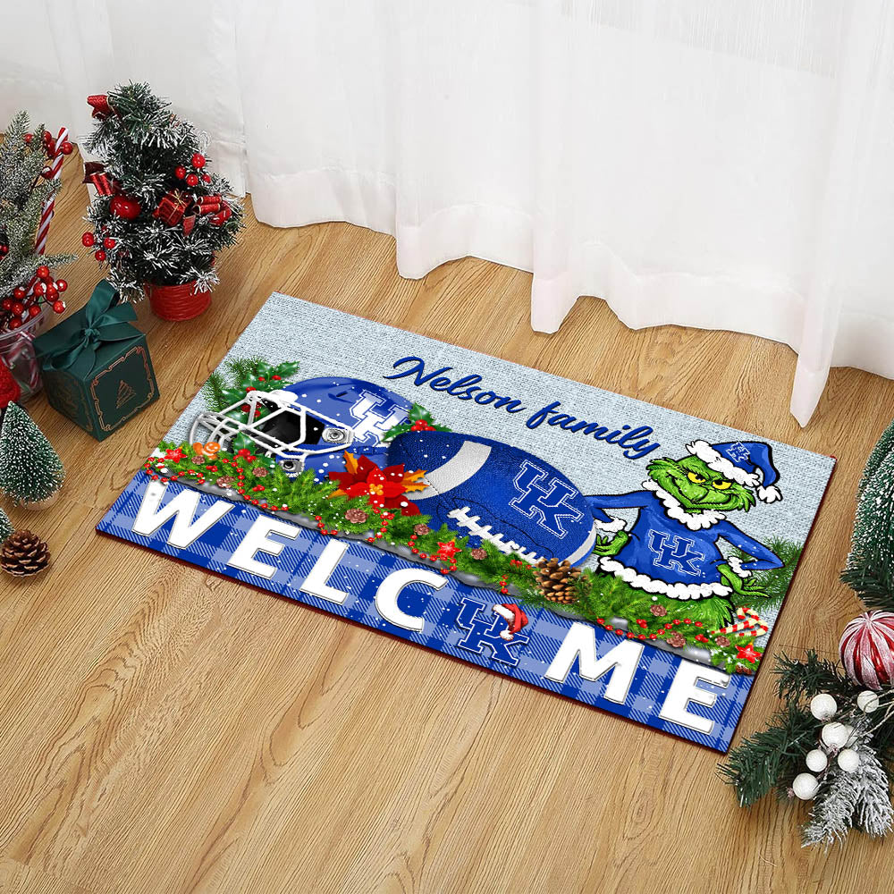 Kentucky Wildcats Football Team Doormat Personalized Your Family Name, Sport And Grinch Doormat, Football Lovers Gifts, Home Decorations ETHY-53152