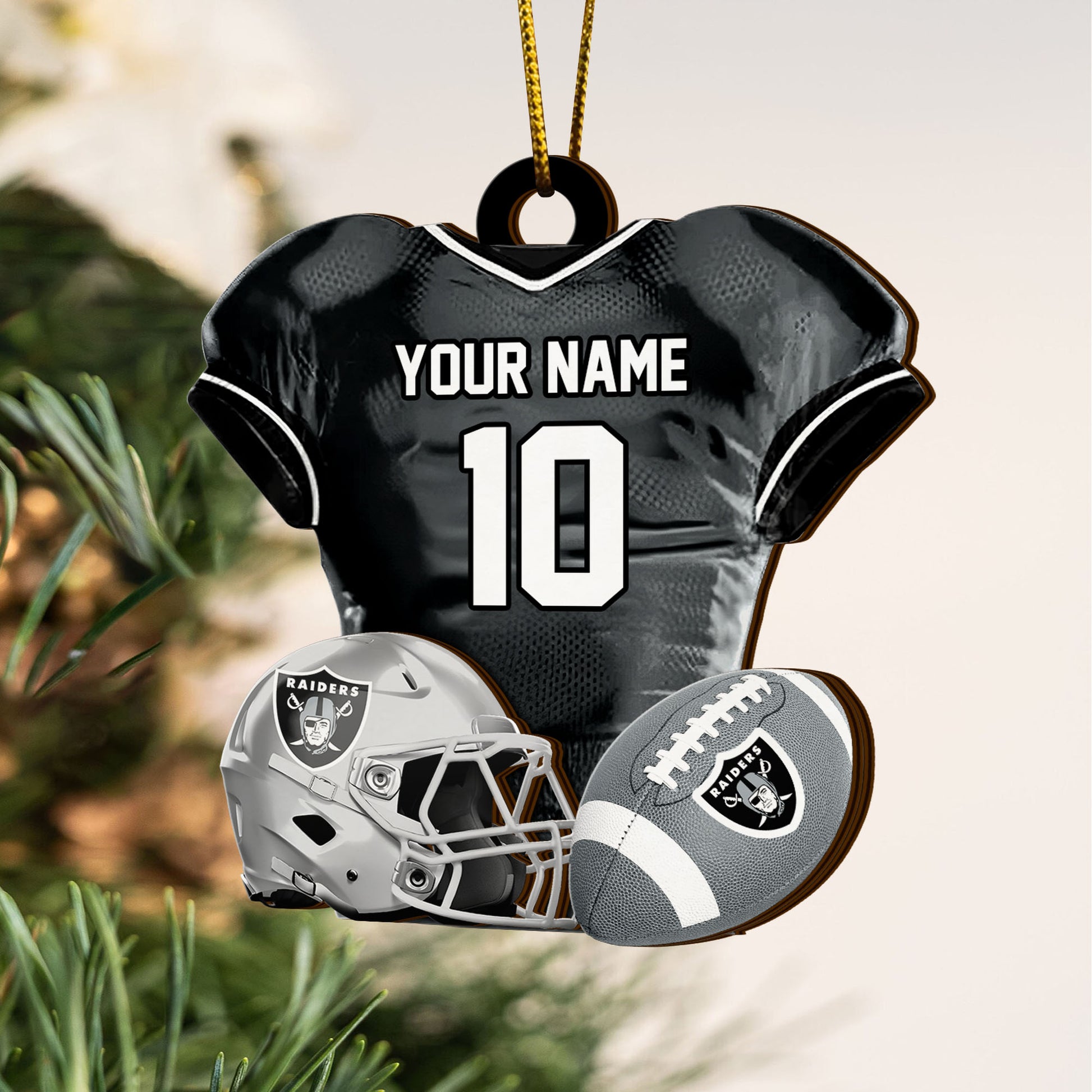 Las Vegas Raiders 2 Layered Piece Wooden Ornament Custom Name And Number, Sport Team Ornament, Sport Gifts ETRG-52175