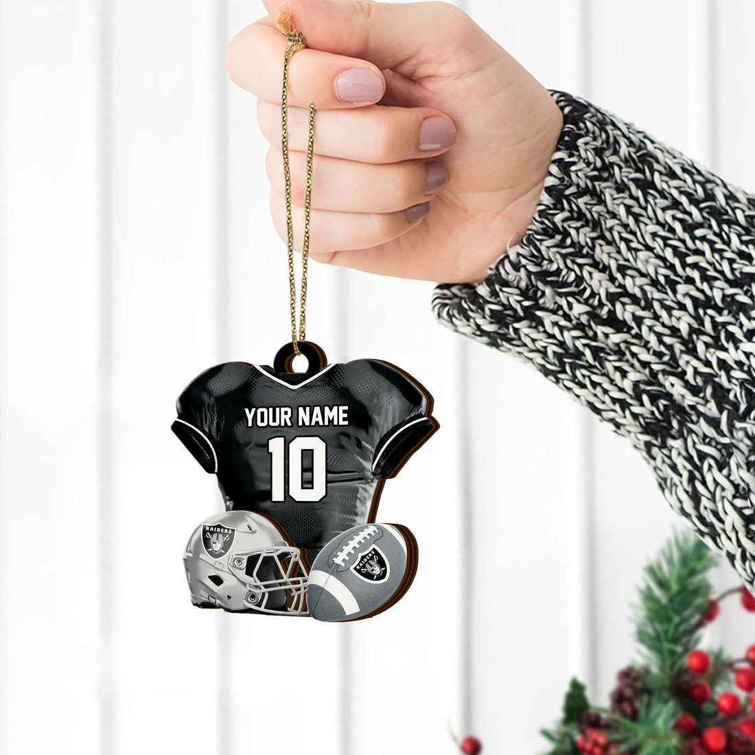Las Vegas Raiders 2 Layered Piece Wooden Ornament Custom Name And Number, Sport Team Ornament, Sport Gifts ETRG-52175