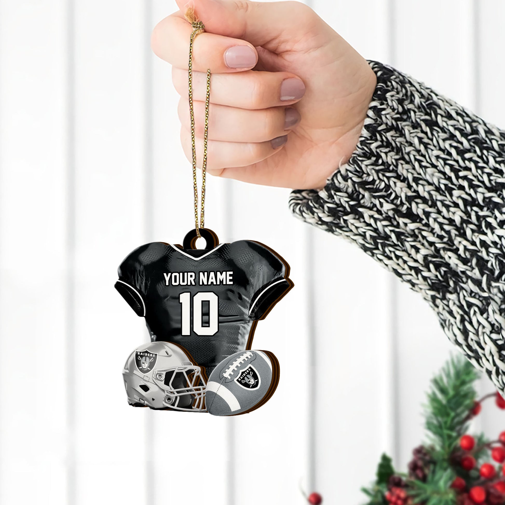 Las Vegas Raiders 2 Layered Piece Wooden Ornament Custom Name And Number, Sport Team Ornament, Sport Gifts ETRG-52175