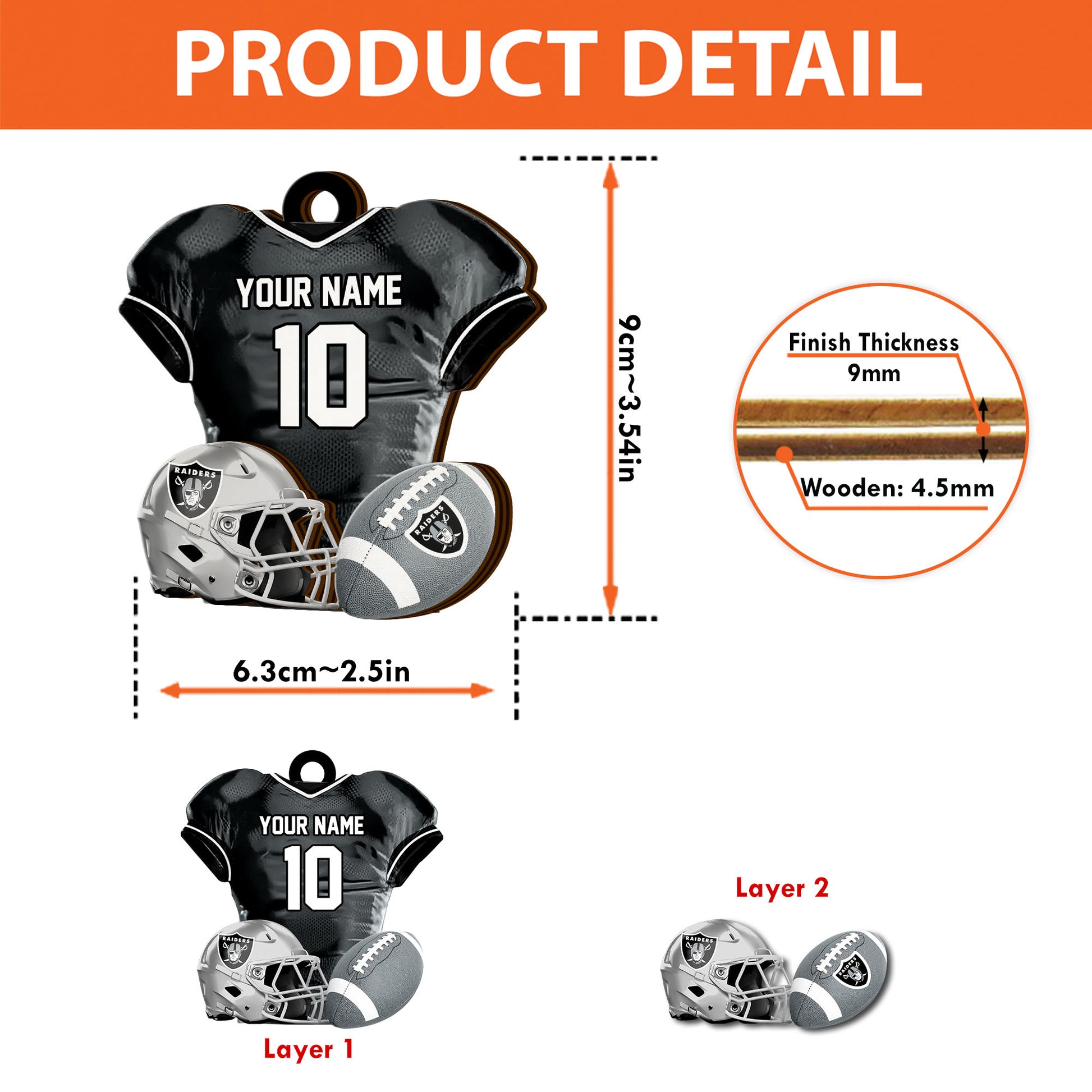 Las Vegas Raiders 2 Layered Piece Wooden Ornament Custom Name And Number, Sport Team Ornament, Sport Gifts ETRG-52175