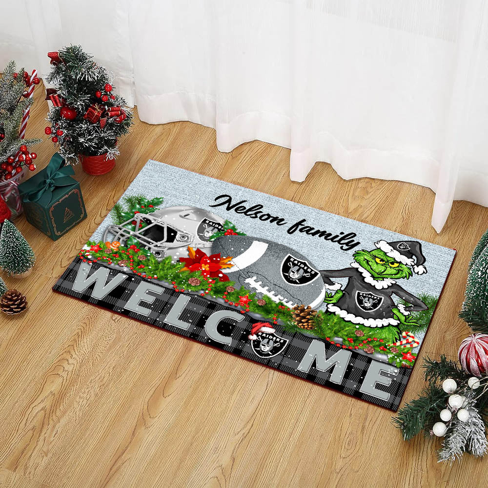 Las Vegas Raiders Football Team Doormat Personalized Your Family Name, Sport And Grinch Doormat, Football Lovers Gifts, Home Decorations ETHY-53152