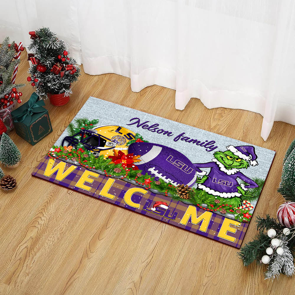 LSU TIGERS Football Team Doormat Personalized Your Family Name, Sport And Grinch Doormat, Football Lovers Gifts, Home Decorations ETHY-53152