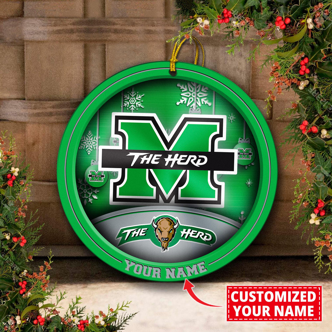 Marshall Thundering Herd Circle Aluminium Custom Ornament 2 Side Trending New Arrivals H52912 ETUG311023