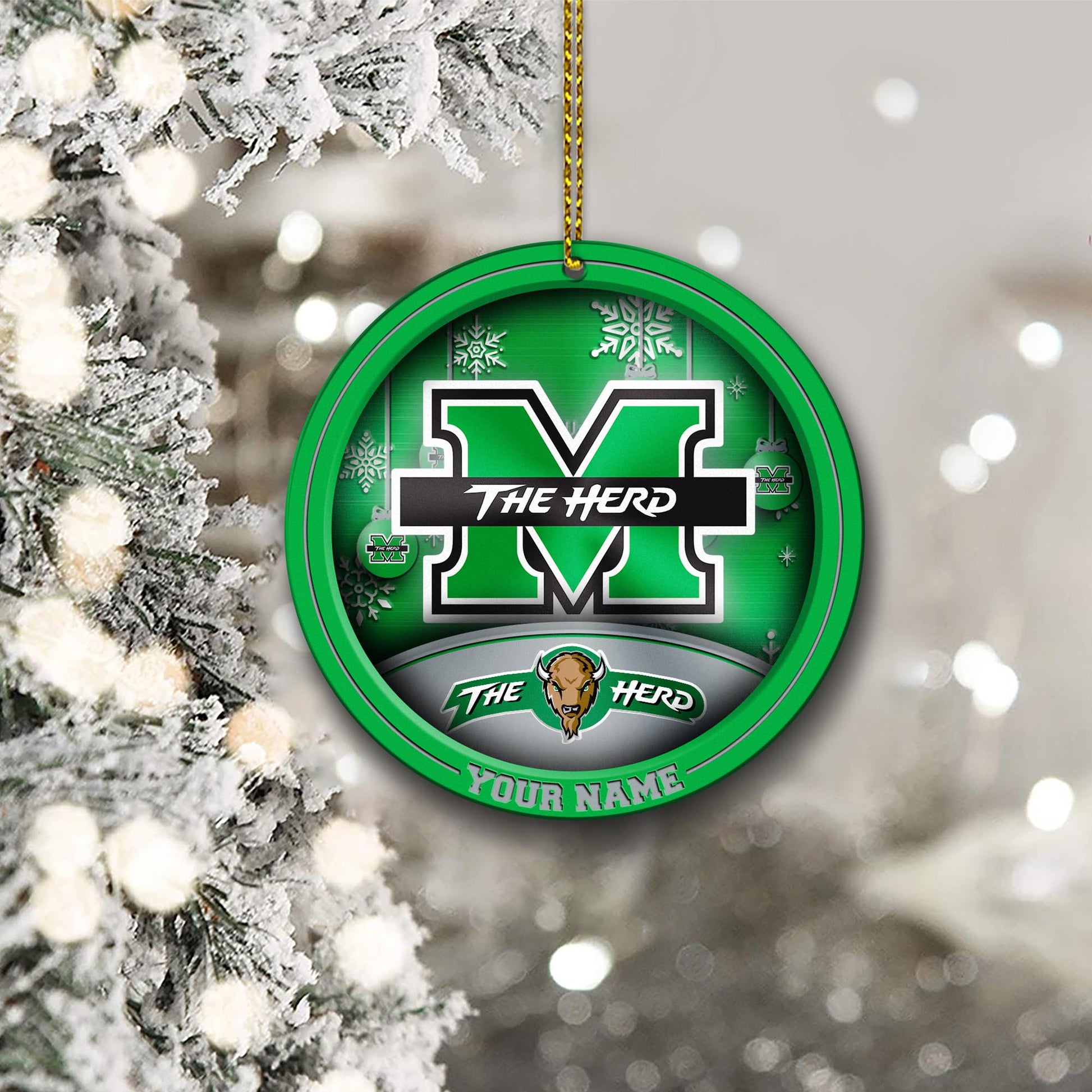 Marshall Thundering Herd Circle Aluminium Custom Ornament 2 Side Trending New Arrivals H52912 ETUG311023