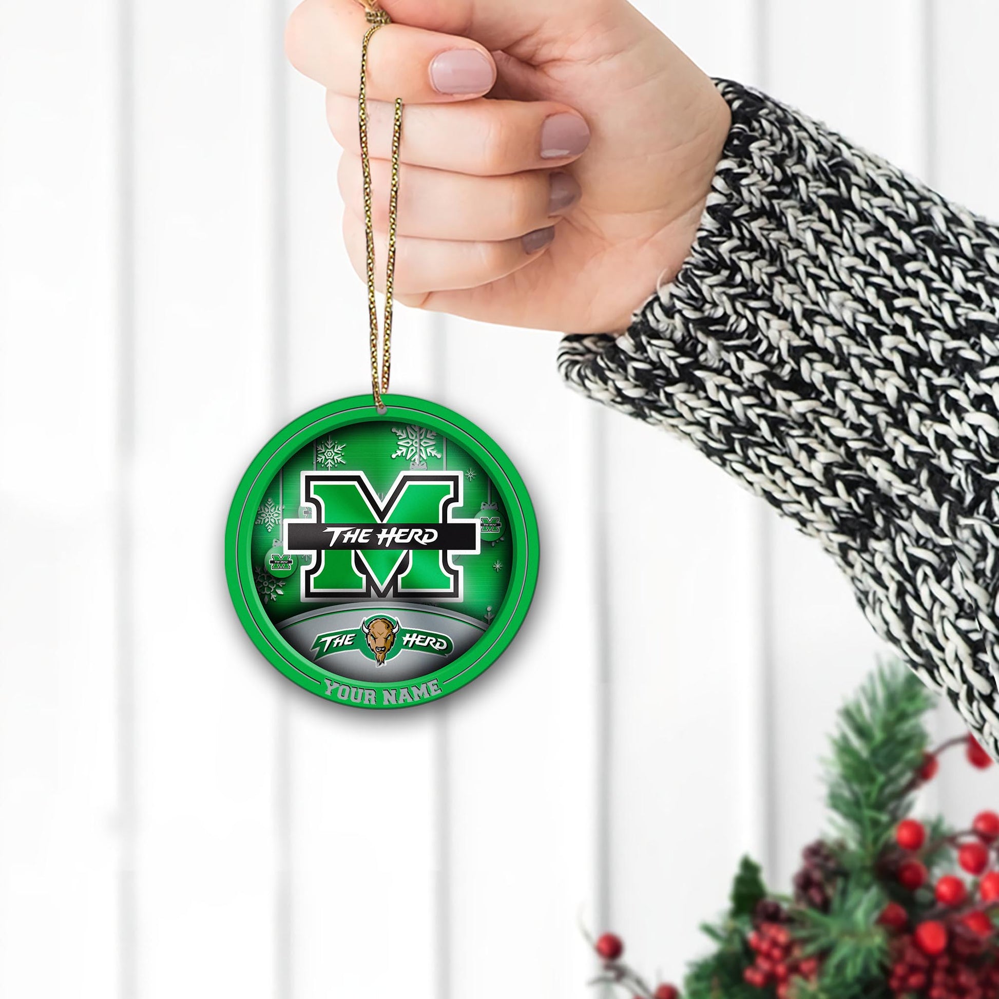 Marshall Thundering Herd Circle Aluminium Custom Ornament 2 Side Trending New Arrivals H52912 ETUG311023