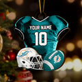 Miami Dolphins 2 Layered Piece Wooden Ornament Custom Name And Number, Sport Team Ornament, Sport Gifts ETRG-52175