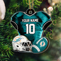 Miami Dolphins 2 Layered Piece Wooden Ornament Custom Name And Number, Sport Team Ornament, Sport Gifts ETRG-52175