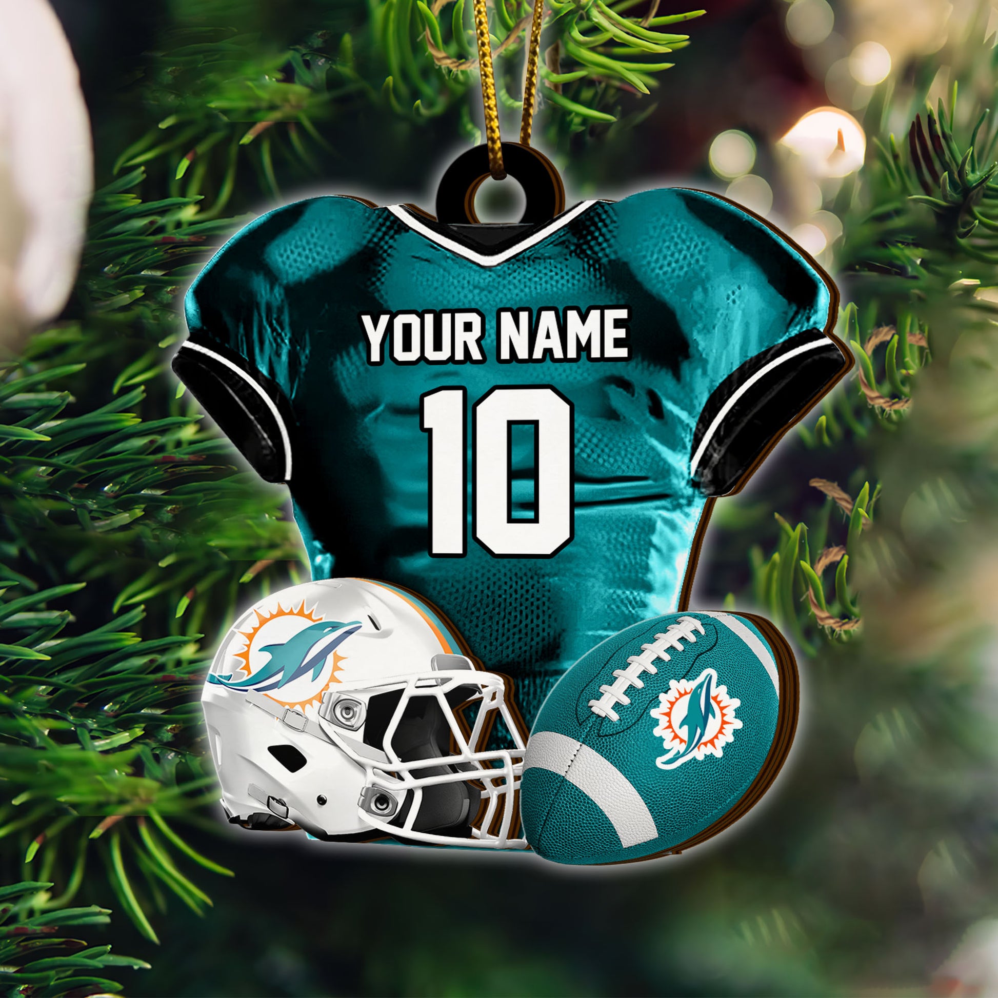 Miami Dolphins 2 Layered Piece Wooden Ornament Custom Name And Number, Sport Team Ornament, Sport Gifts ETRG-52175