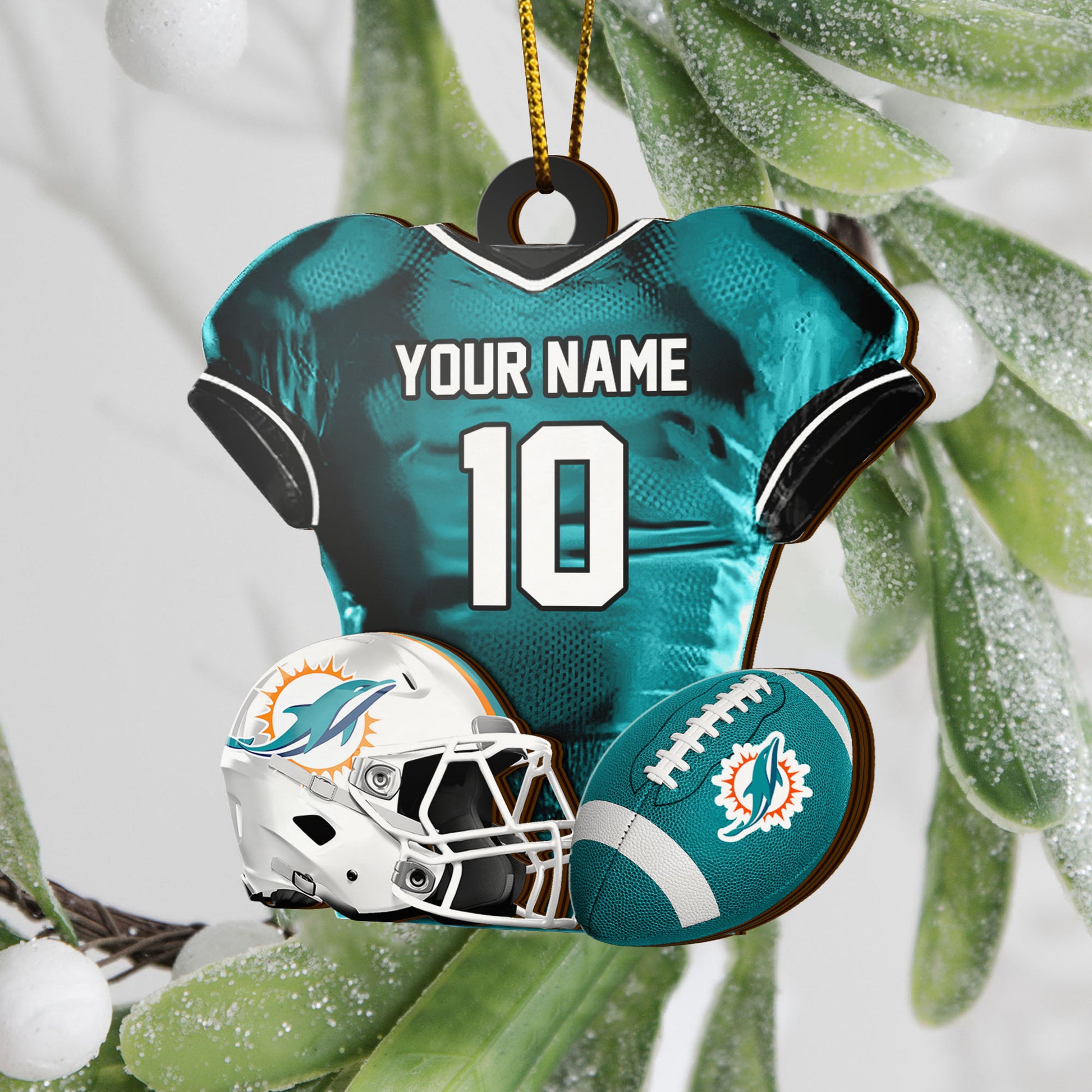 Miami Dolphins 2 Layered Piece Wooden Ornament Custom Name And Number, Sport Team Ornament, Sport Gifts ETRG-52175
