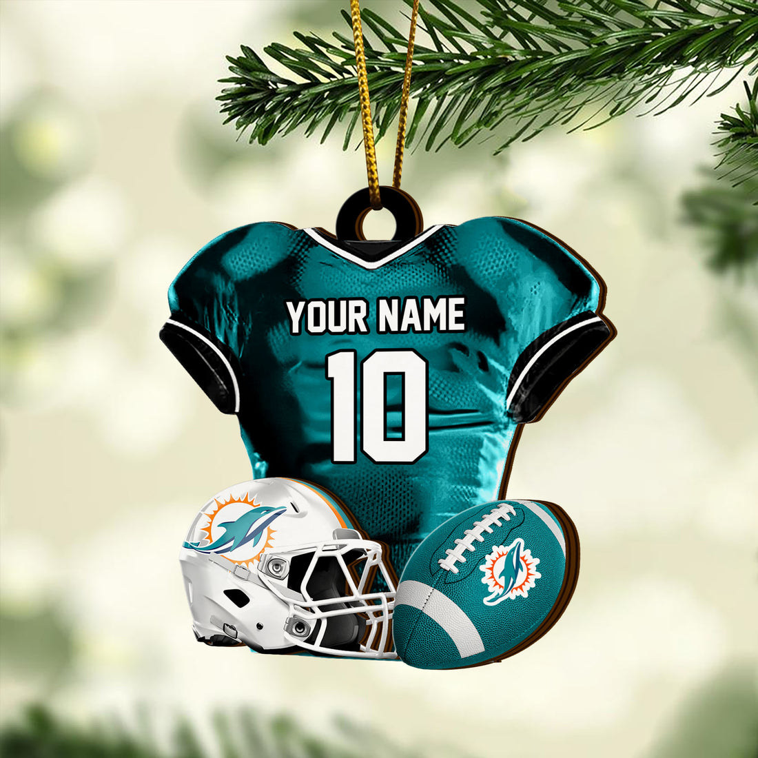Miami Dolphins 2 Layered Piece Wooden Ornament Custom Name And Number, Sport Team Ornament, Sport Gifts ETRG-52175